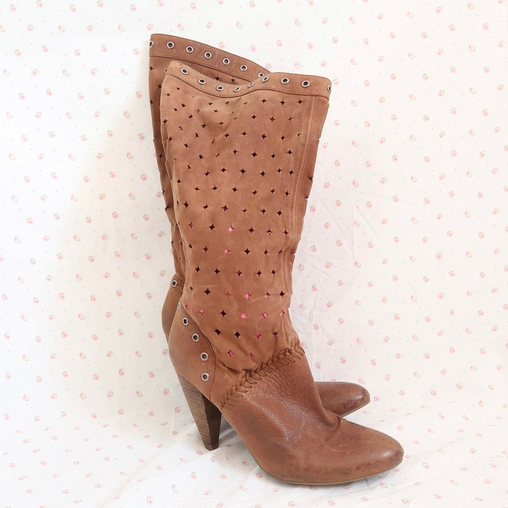 guess brown western boots y2k cowboy inspired studded boots